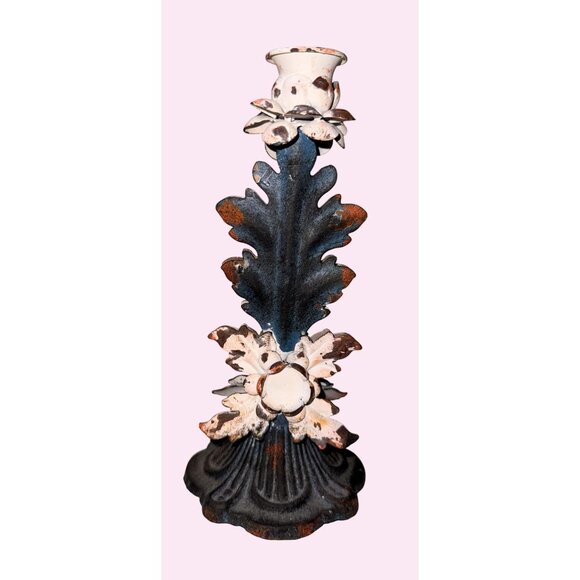 Other - Vintage Metal Floral Candle Holder 12" Shabby Chic Distressed Finish